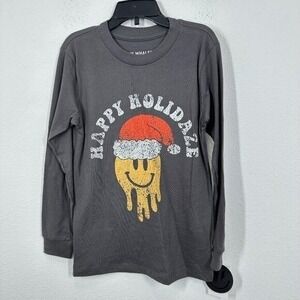 Tiny Whales Kids Grey Longsleeve Shirt Holiday Christmas Happy Holidaze NWT
